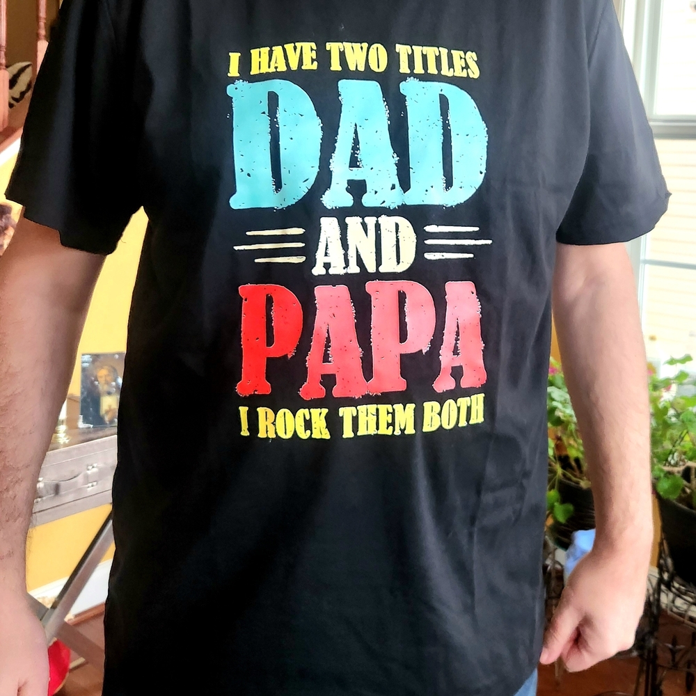 Men's Black Graphic T-Shirt with Colorful Text Size XL/ XXL